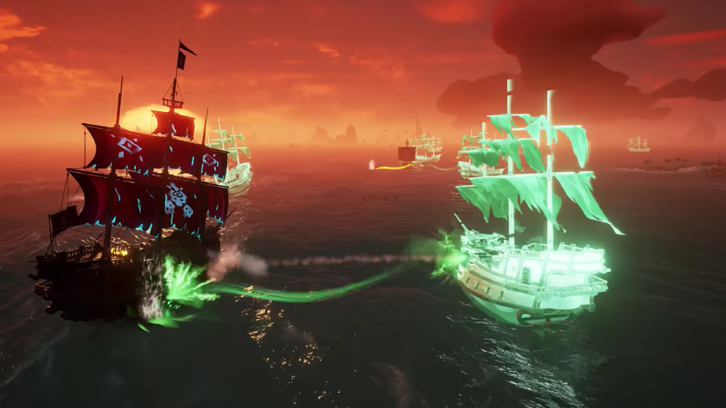 ship shooting cannon balls at a ghost ship SOT