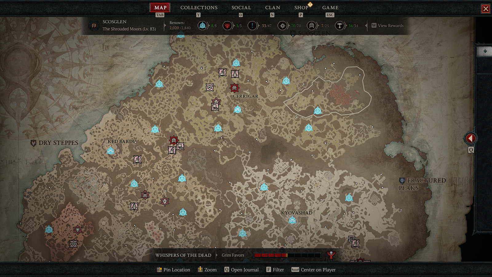 Diablo 4 map unlocked showing progress